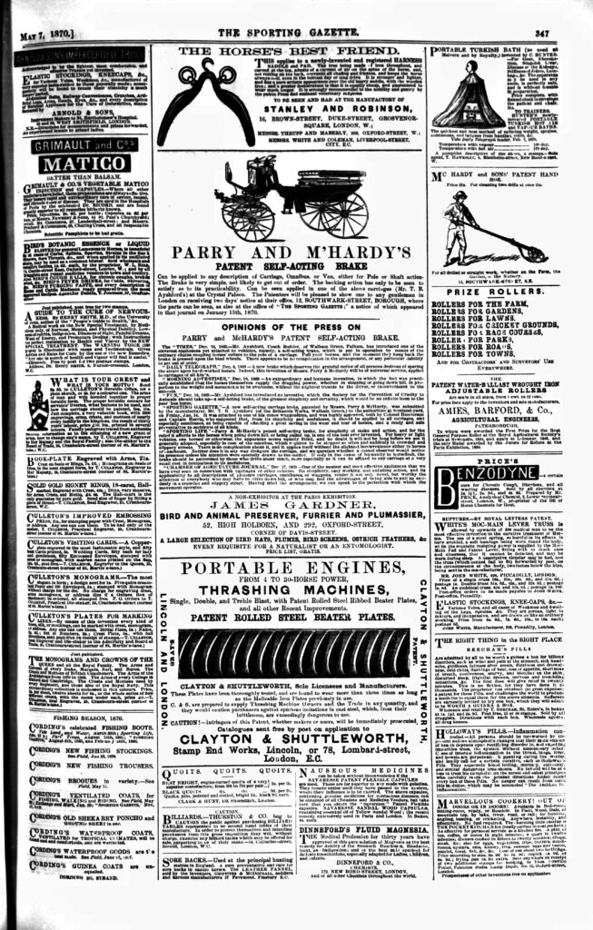 1870 Clever Advert in the Sporting Gazette by James Gardner Junior. "A non exhibitor at the Paris Exhibition"