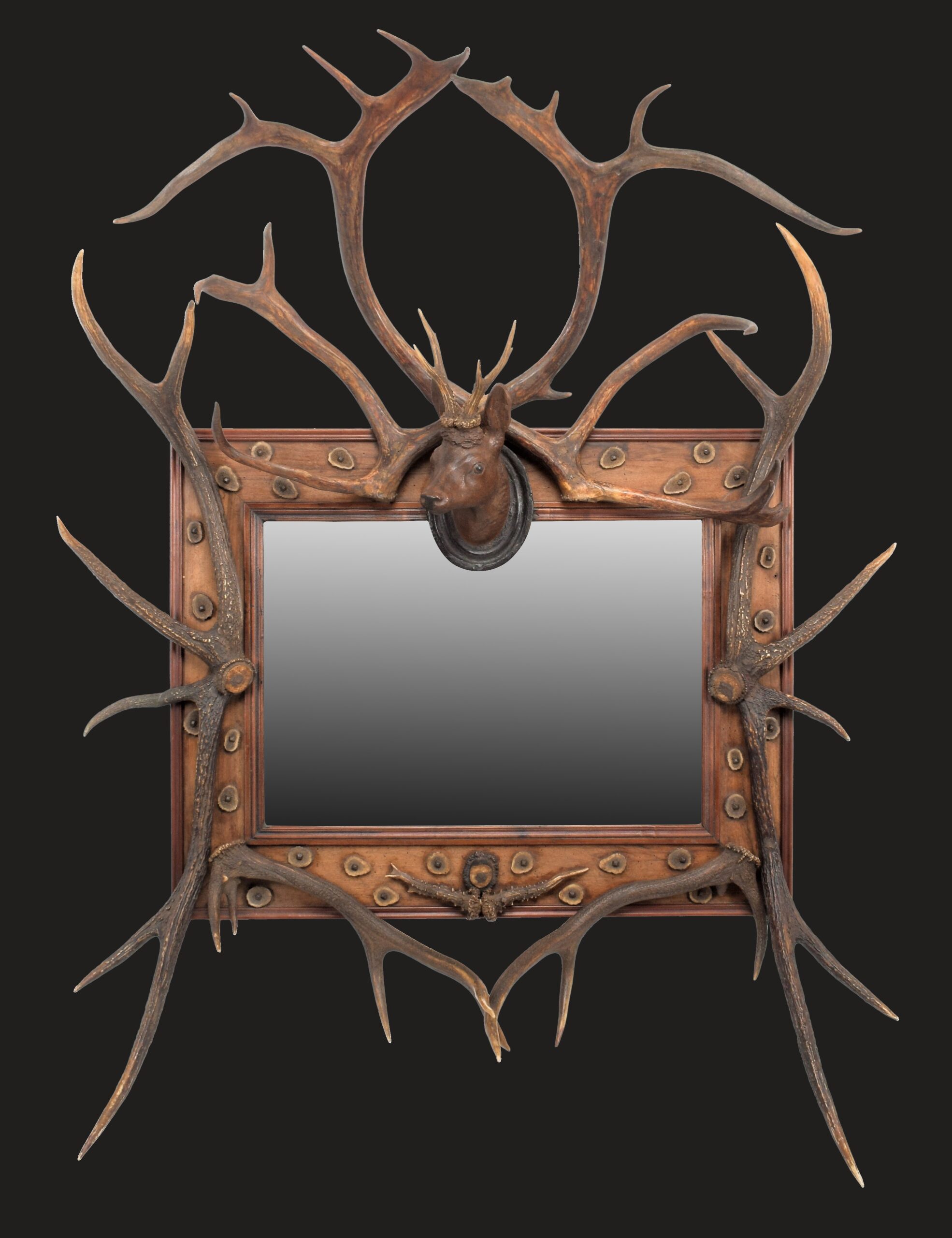 A Late 19th Century Austro-German Antler Mounted Overmantel Mirror, circa 1900 at Tennants