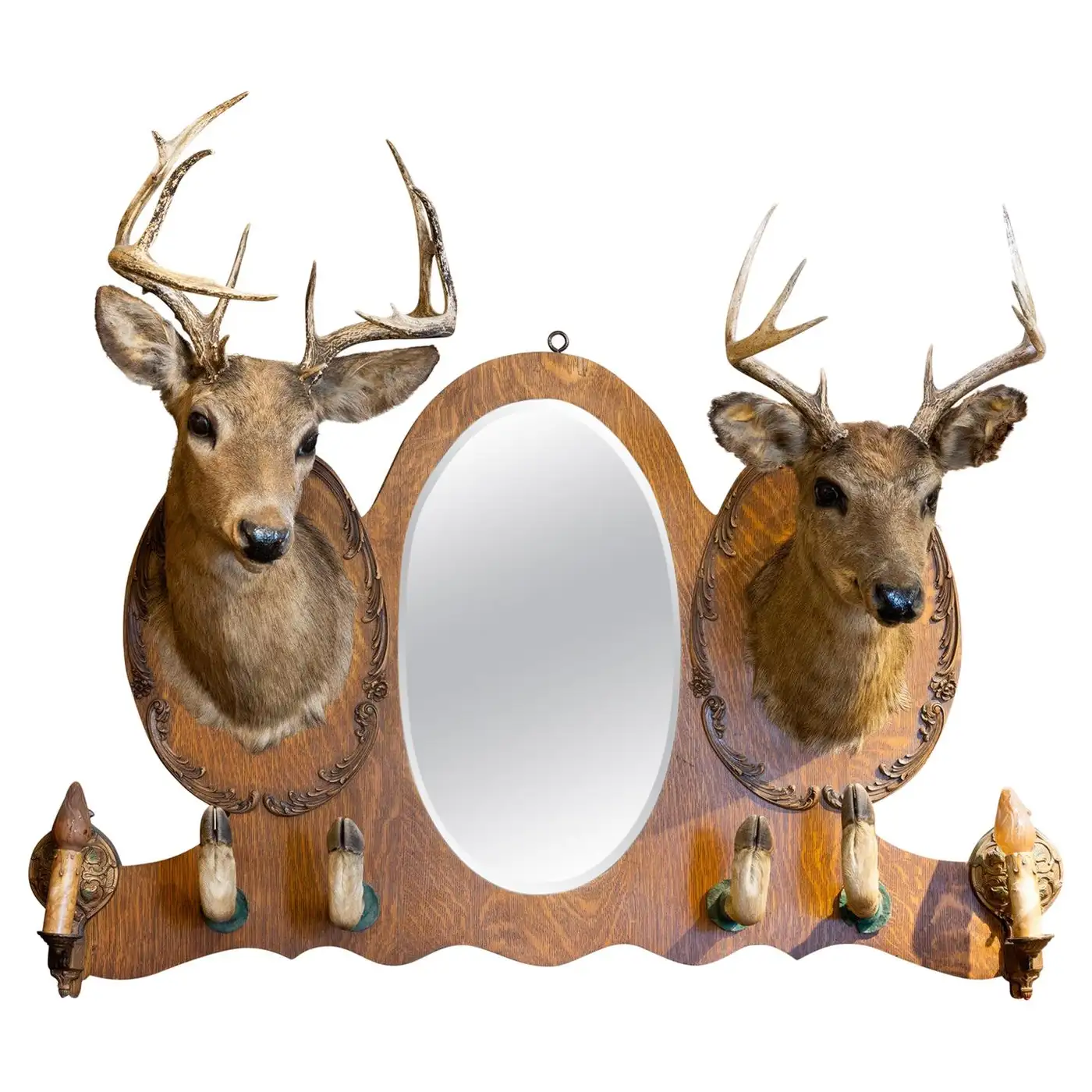 19th century deer rack and mirror seen for sale at 1st Dibs