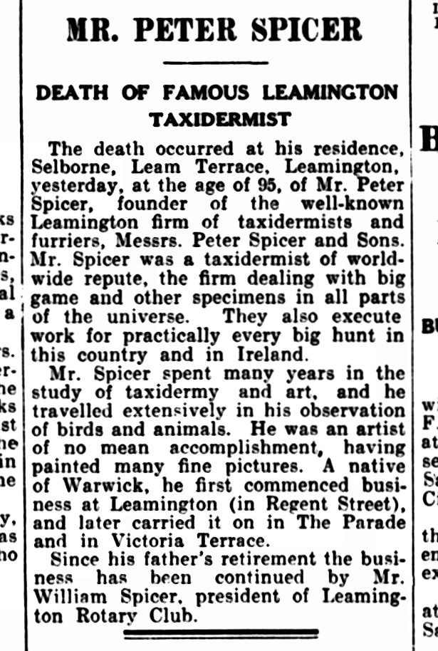 Death Announcement 1935 Peter Spicer