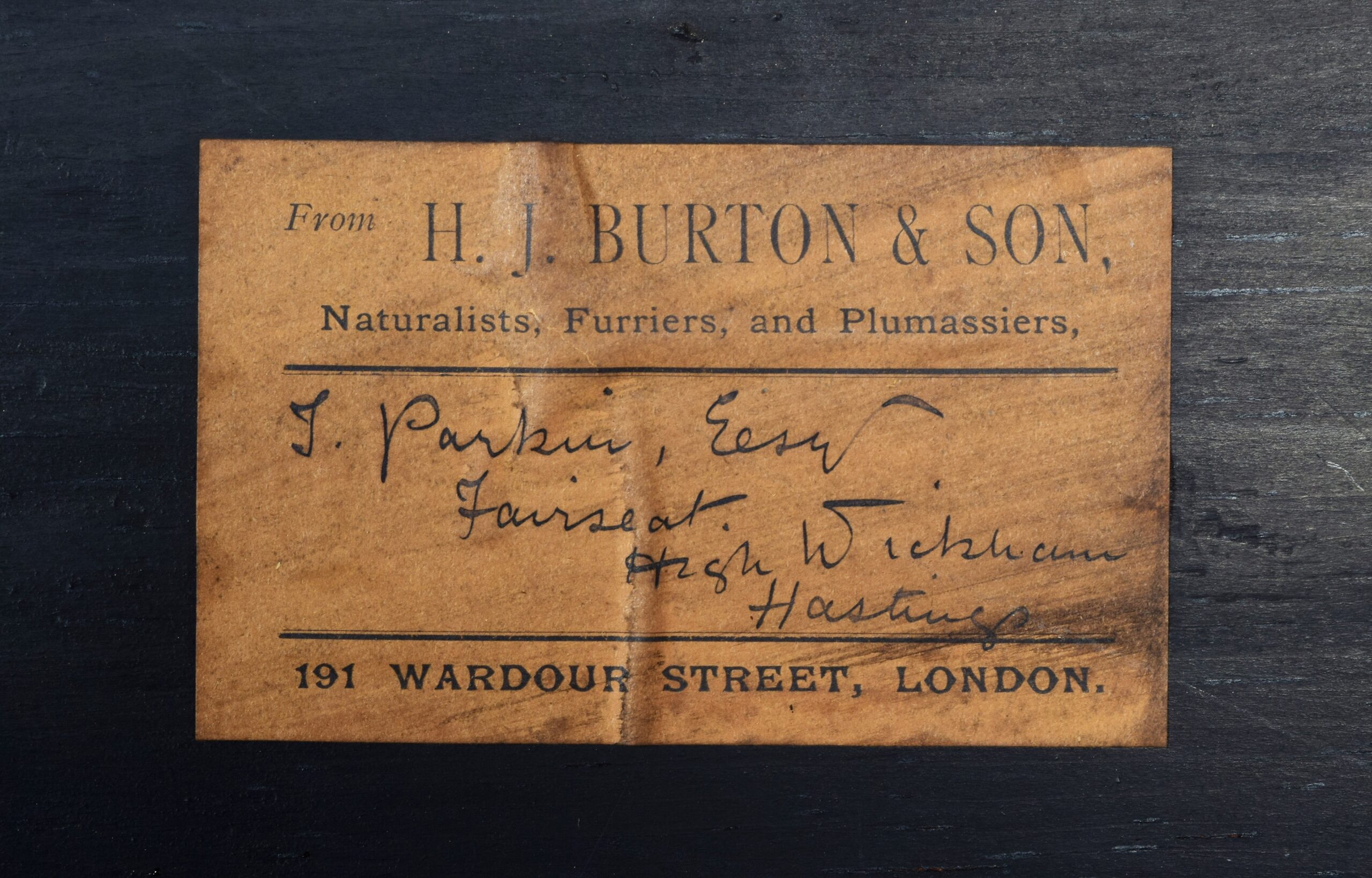 Example label of Henry Burton 191 Wardour St